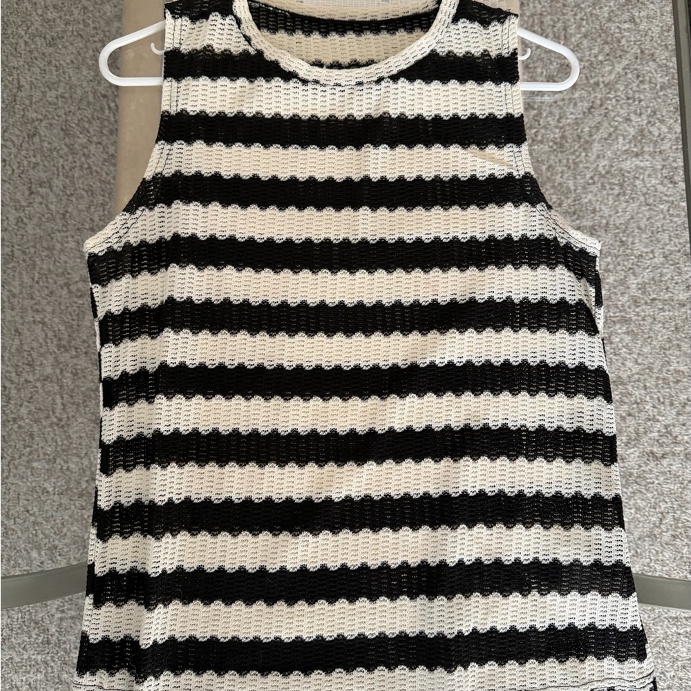 Striped Black and White Knit Tank Top - Women's